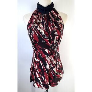 badgley mischka Top Sleeveless Fitted Pleated Blouse Silk High Neck Size 6